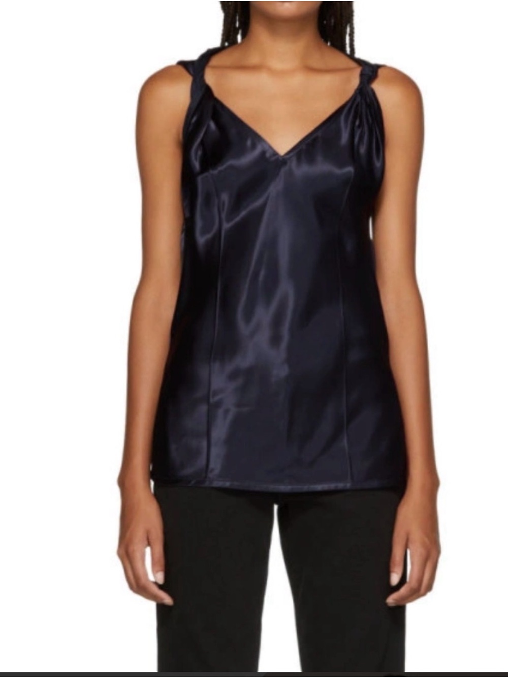 Helmut Lang Navy V-Neck Knot-/twist shoulder pit-pit17 (mix42)